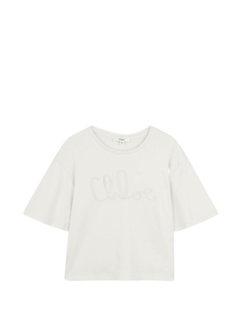 T-shirt in cotone con ricamo girocollo C20858 117 CHLOE KIDS 