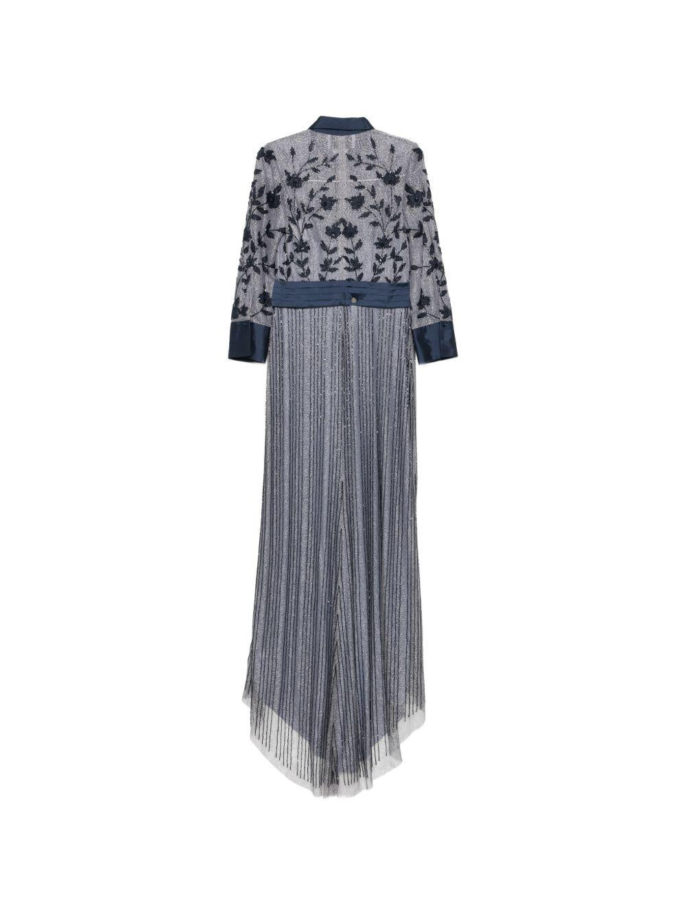 Abito lungo con ricami floreali e balze plissé 1T104PED004B4 MARINOAZ ROSA CLARA COCKTAIL 