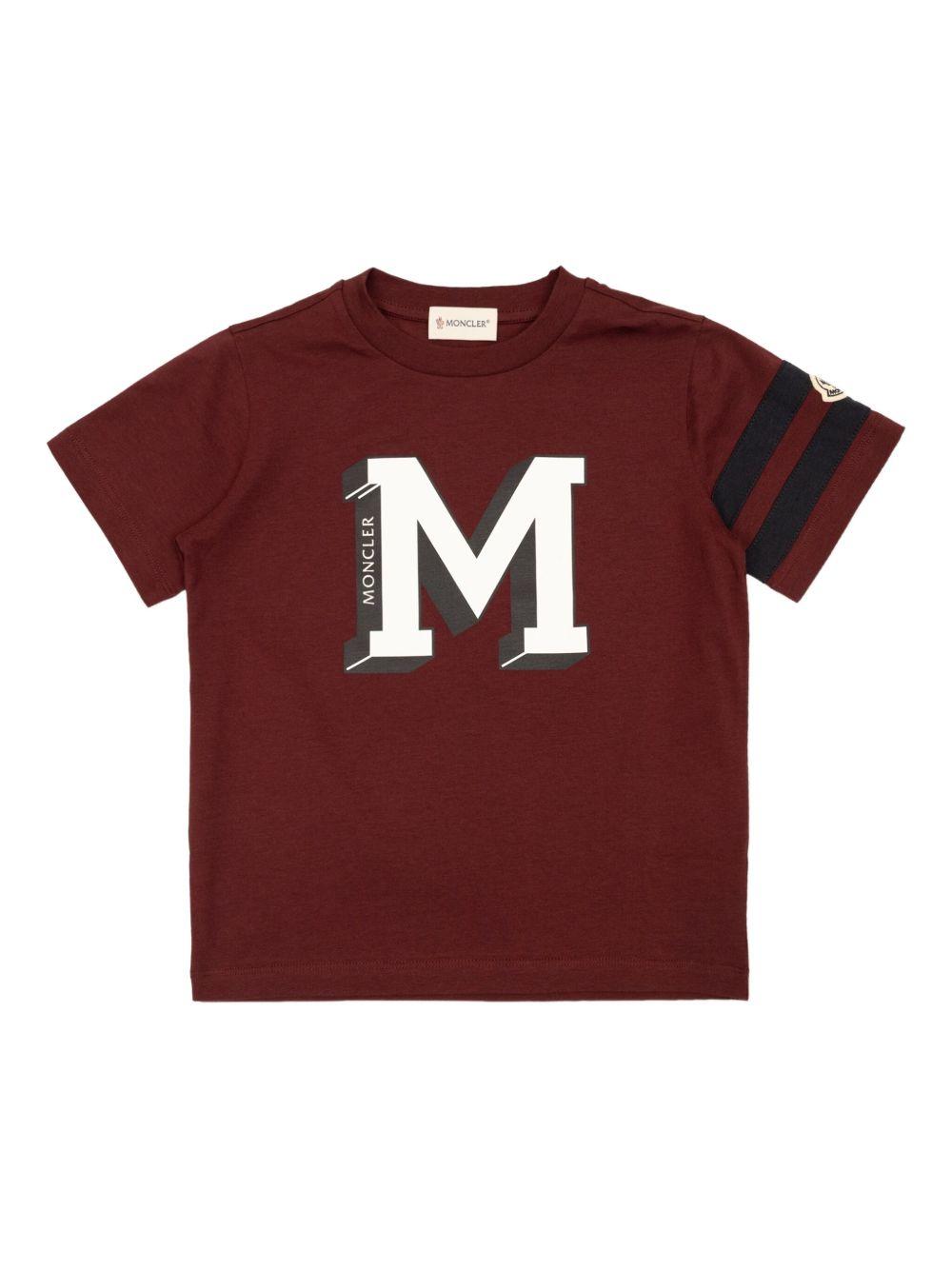 T-shirt Bordeaux con Monogramma Varsity K29548C0000389AFV 468 MONCLER KIDS 