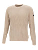 Maglione crema a coste con maniche raglan