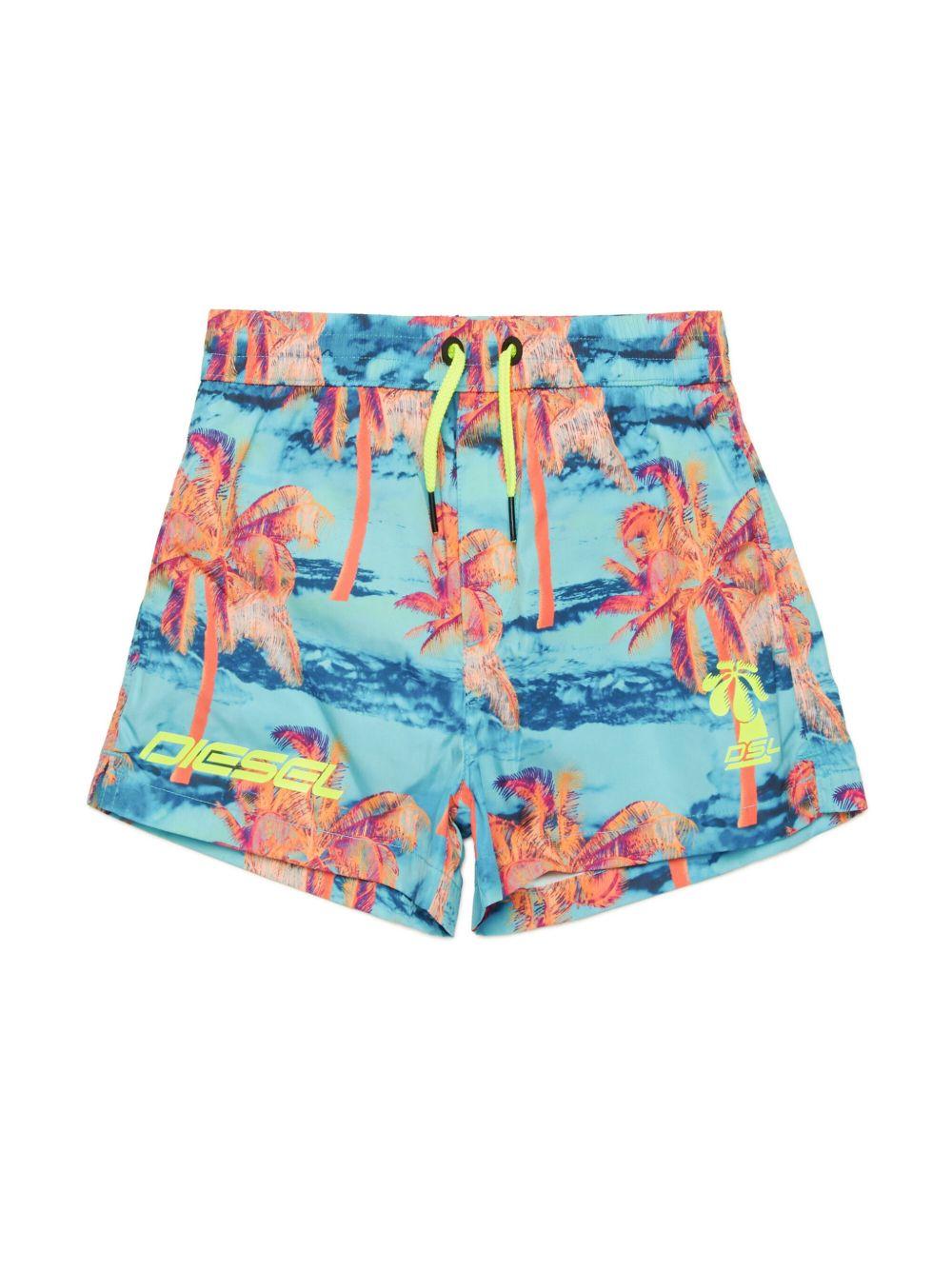 Costume azzurro con fantasia stampata palme