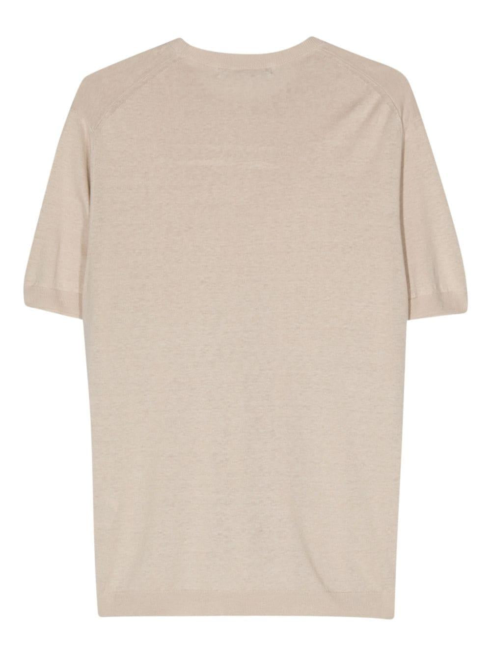 T-shirt in maglia  beige seta/lino L1MSS246670 A028 LOW BRAND 