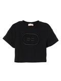 T-shirt nera ricamo logo monogram tono su tono neonata