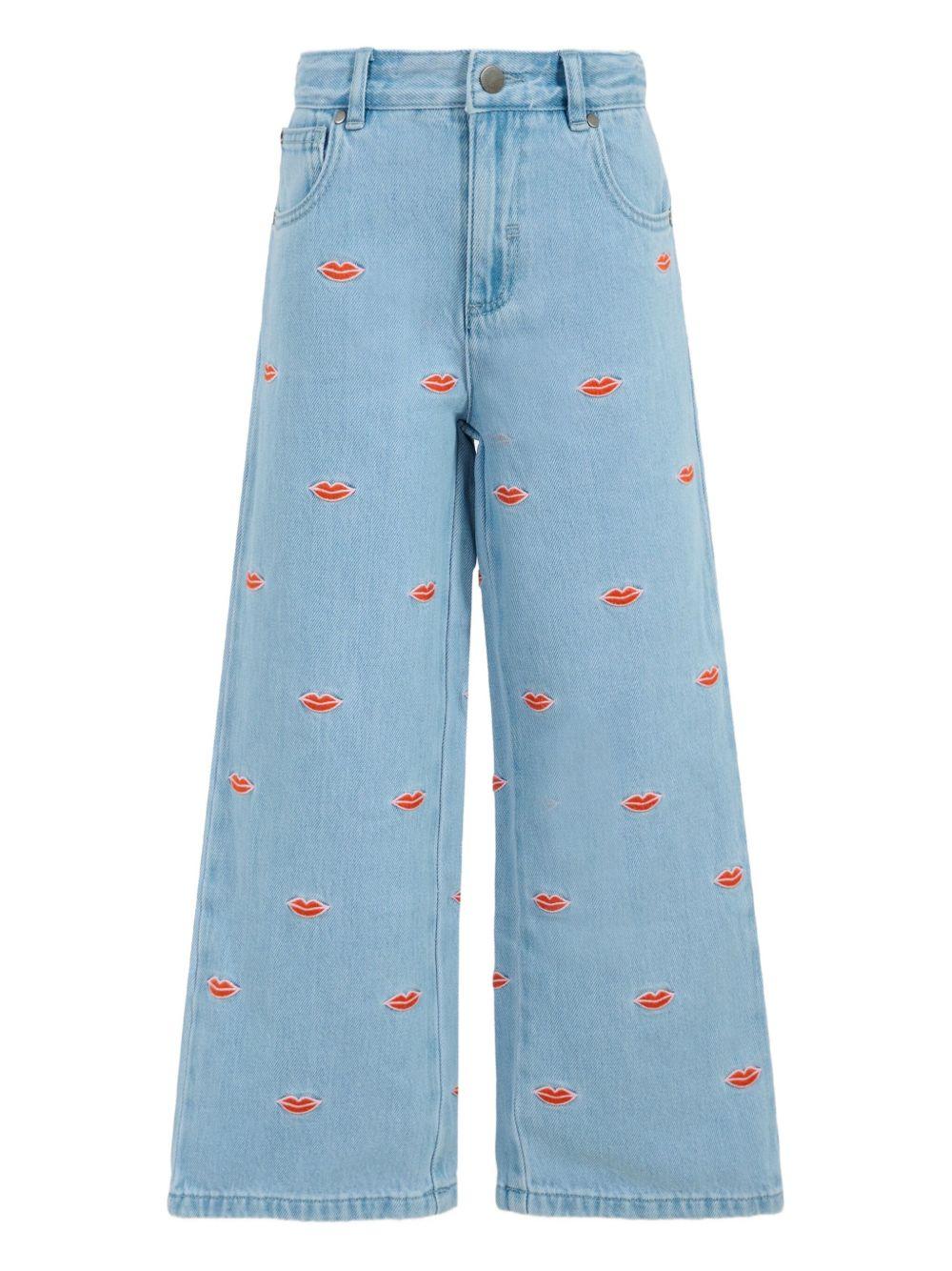 Jeans in Cotone Biologico con Ricamo Labbra TX6D10Z3112 626EM STELLA MCCARTNEY KIDS 