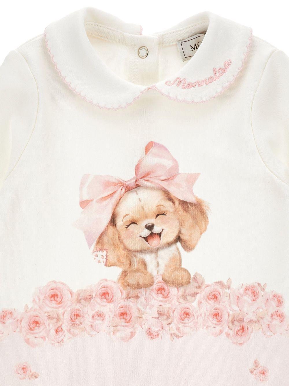 Pigiama panna e rosa in cotone biologico con stampa frontale 35F2036000 0191 MONNALISA KIDS 