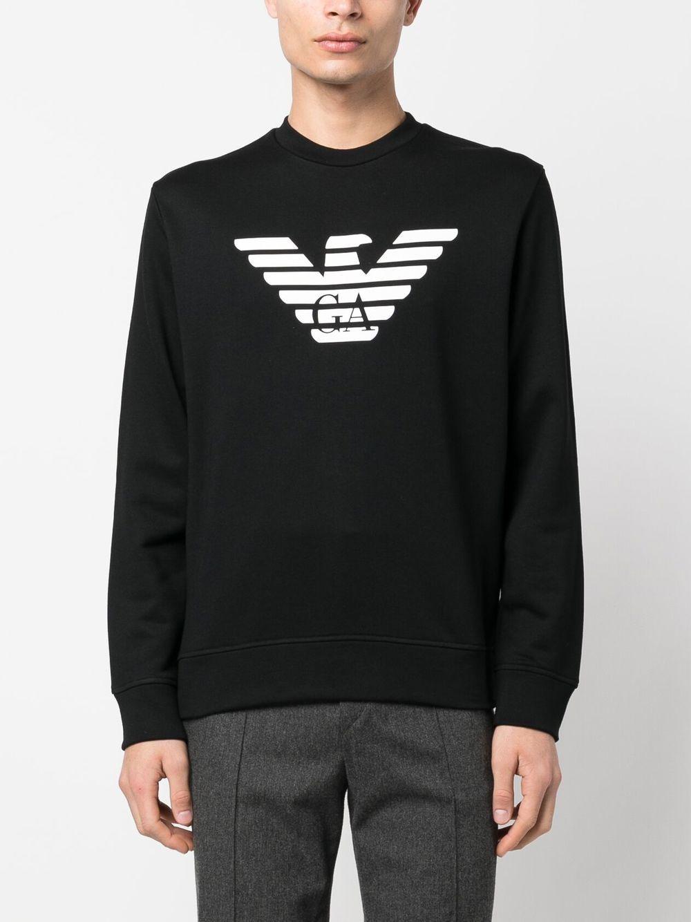 Felpa nera con logo stampato e maniche lunghe 8N1MR61JRIZ F008 EMPORIO ARMANI 