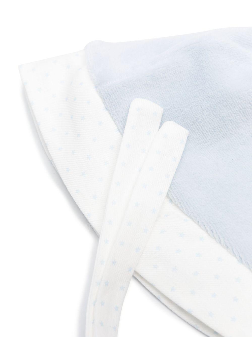 Cuffia neonato azzurra orli pois