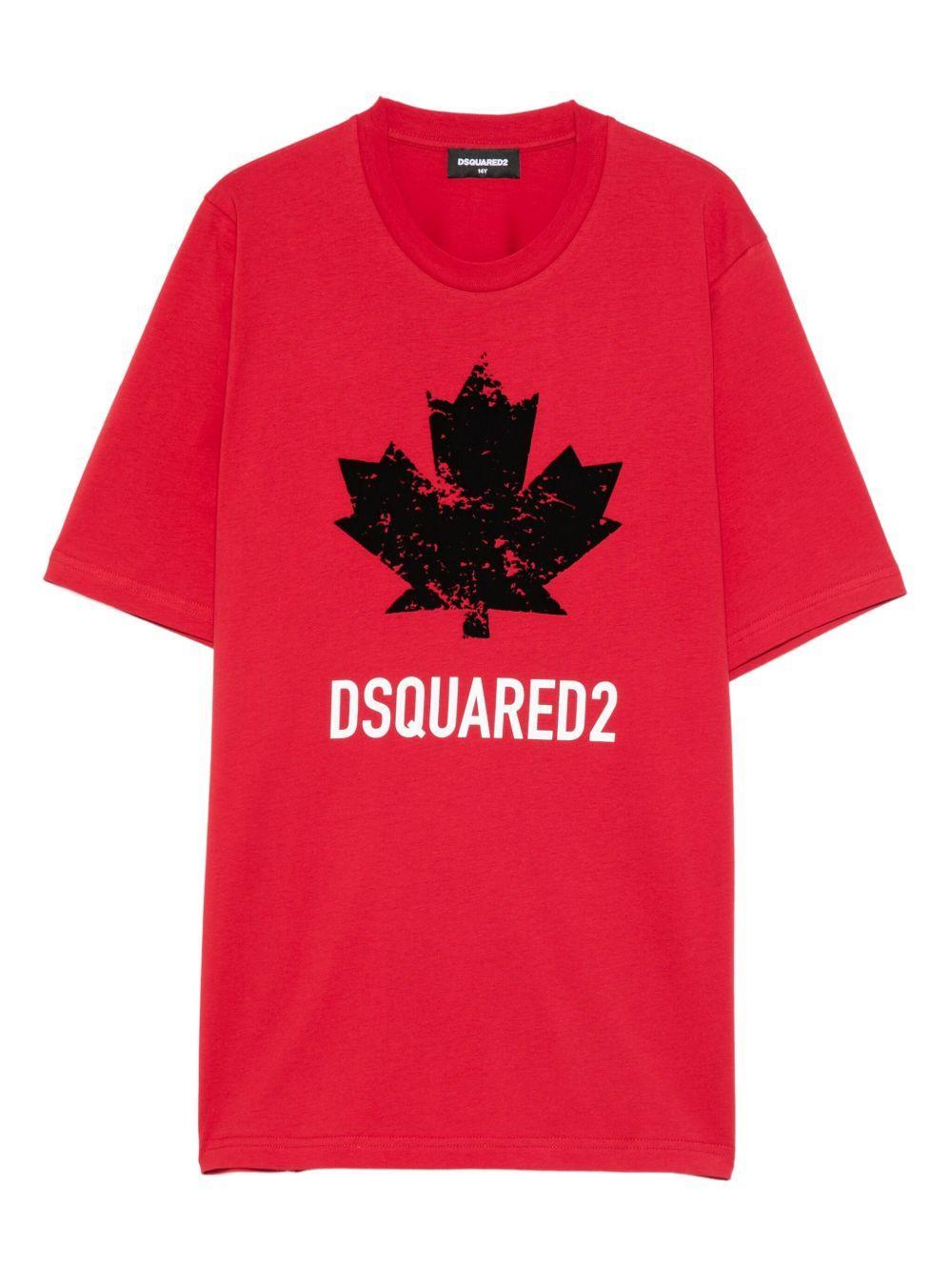 T-shirt con Stampa Foglia dAcero e Logo DQ2982D00XM DQ423 DSQUARED KIDS 