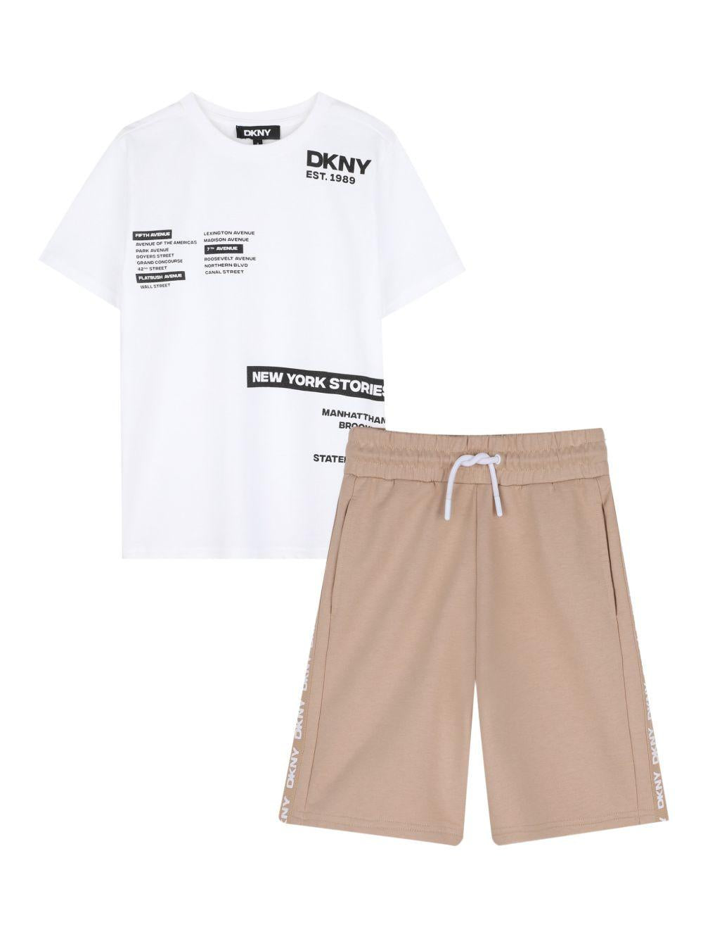 Set t-shirt e bermuda in cotone e poliestere D62521 20P DKNY KIDS 
