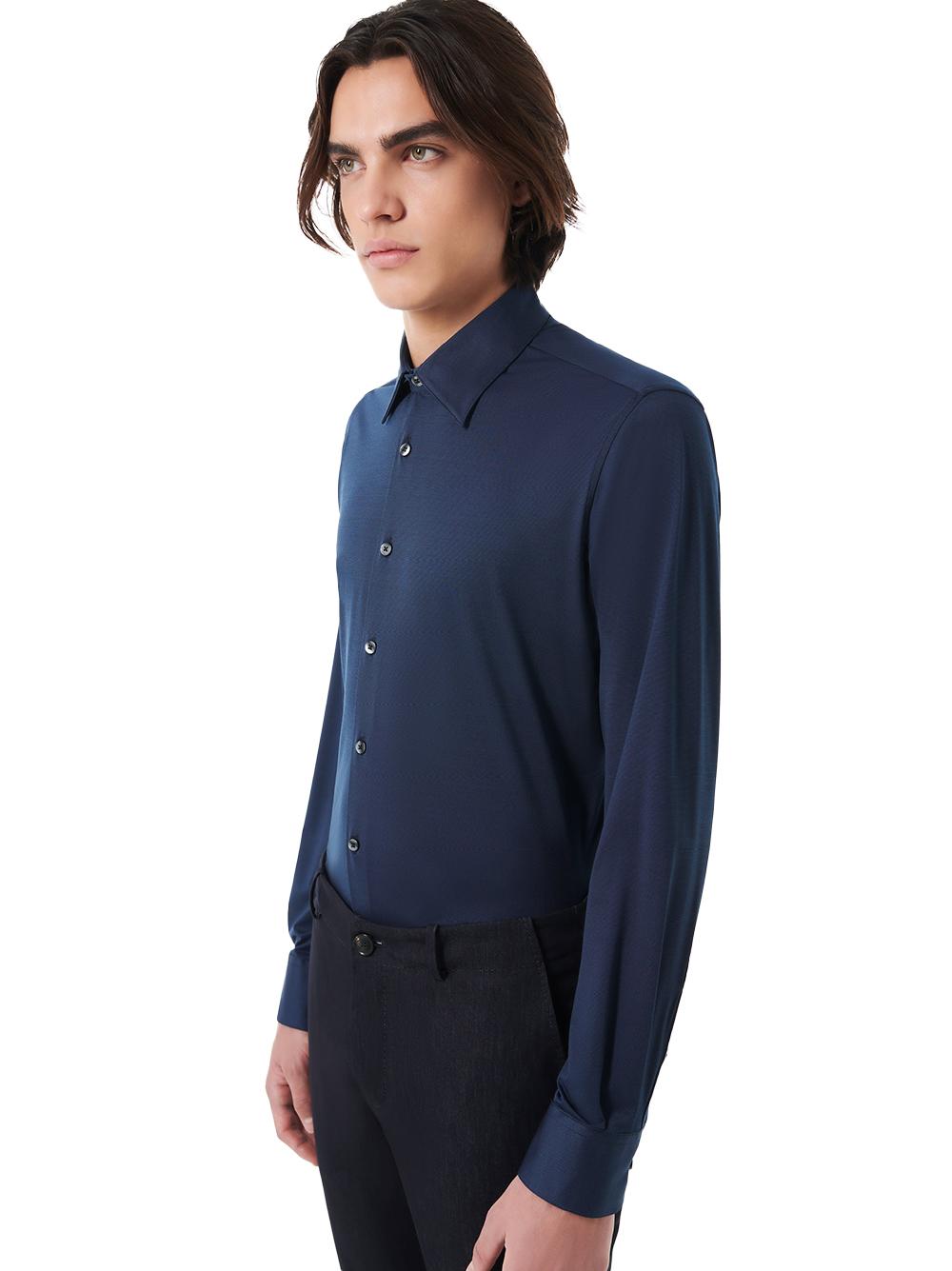 Camicia Oxford Jacquard blu deep