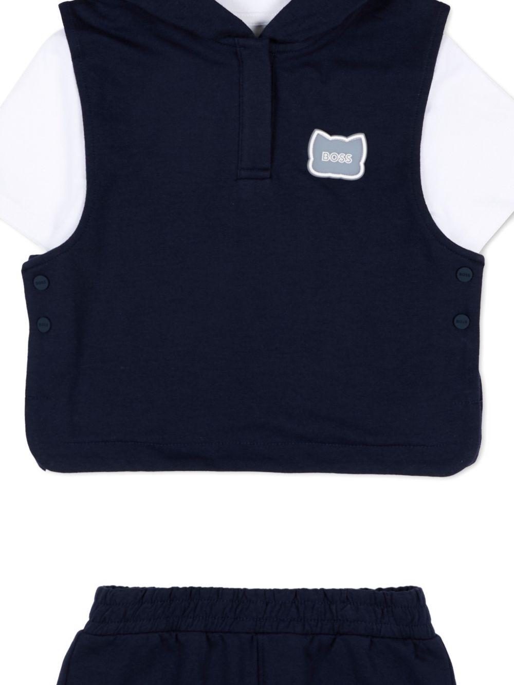 Completo felpa e shorts in cotone con cappuccio J53039 849 BOSS KIDSWEAR 