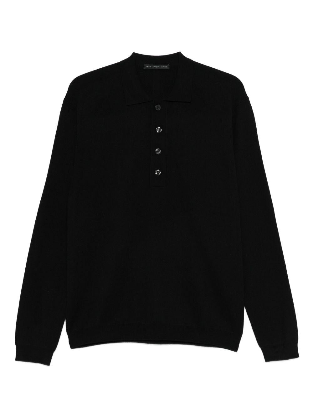 Polo nera a maniche lunghe con colletto e abbottonatura L1MFW25266736 D001 LOW BRAND 