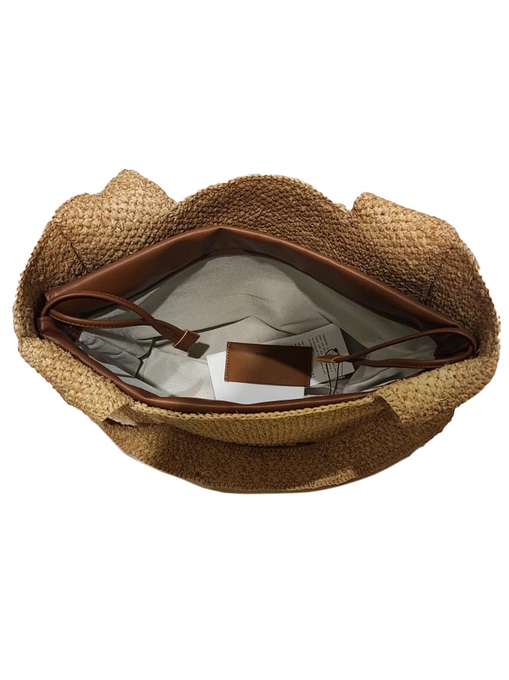 Borsa Morea medium in rafia natural con logo frontale