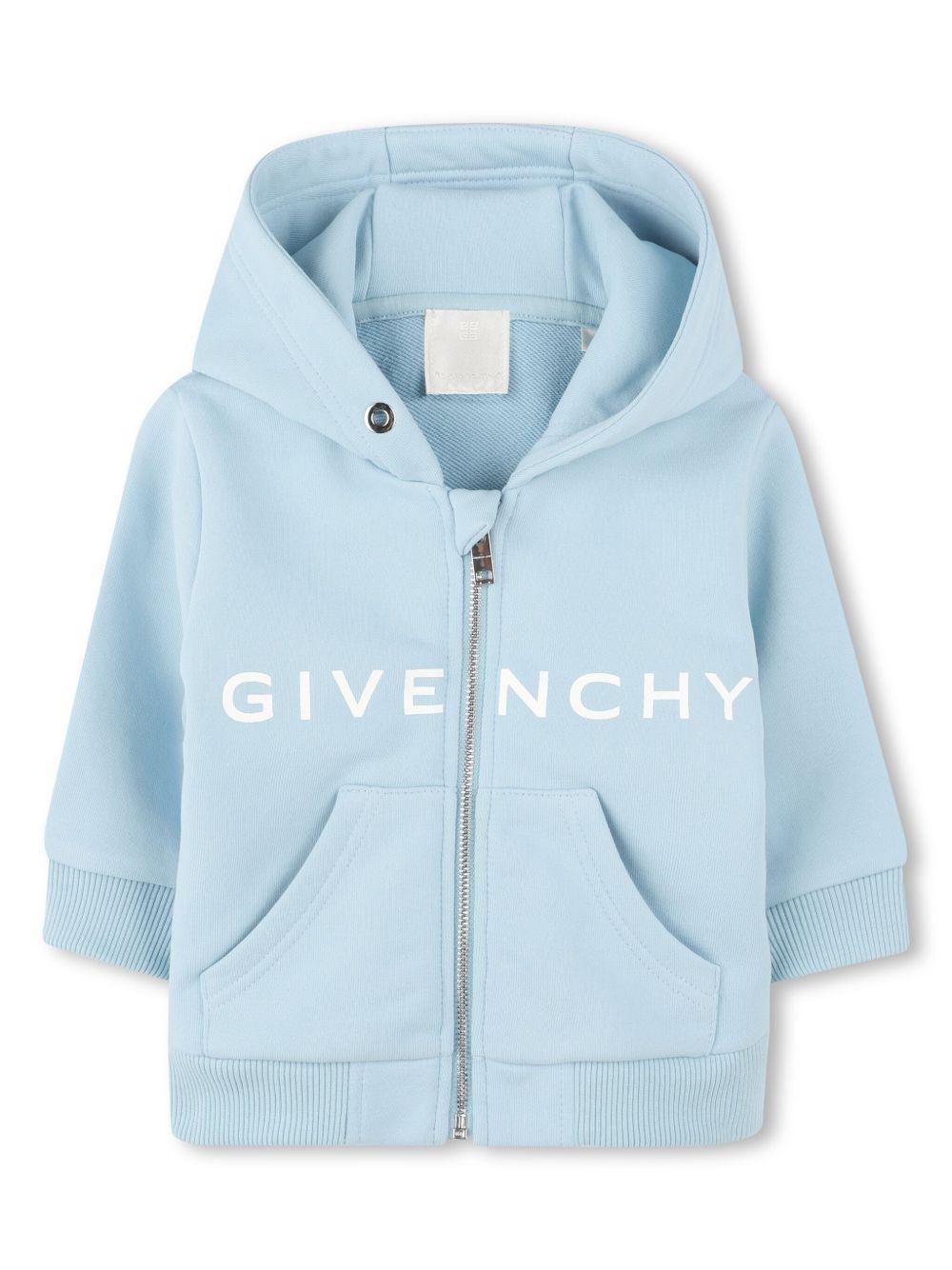 Felpa celeste neonato con logo e zip