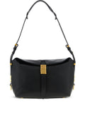 Black leather shoulder bag with engraved ring