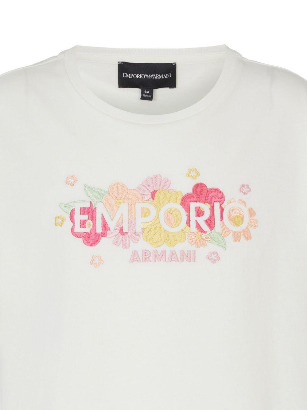 T-shirt bianca ricamo floreale multicolor