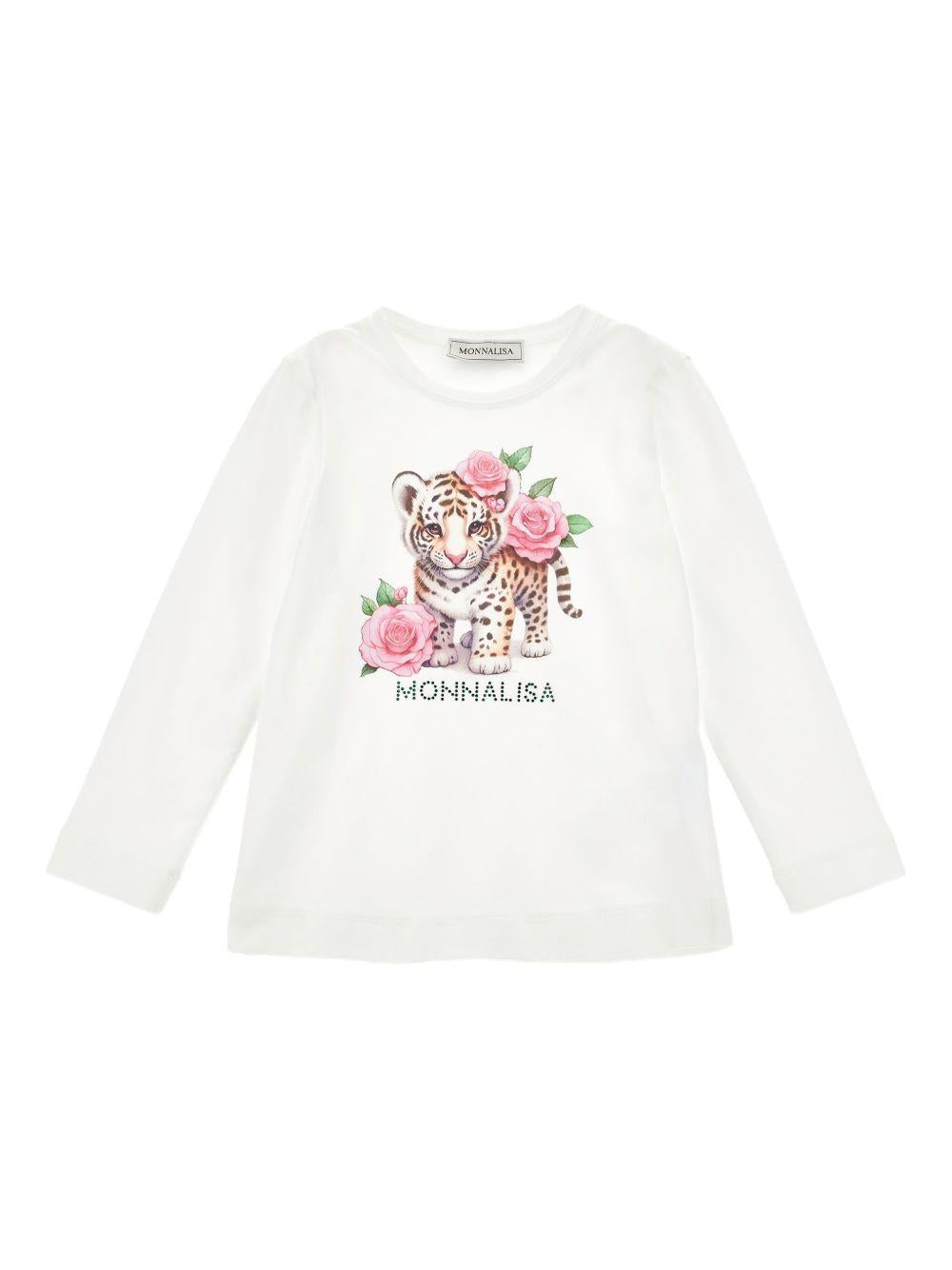 Top Bianco Maniche Lunghe con Stampa 11F6276202 0001 MONNALISA KIDS 