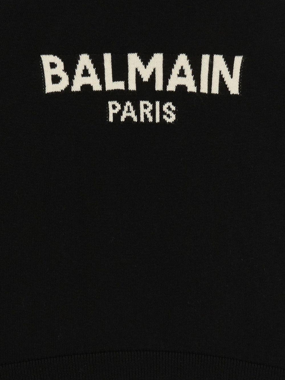 Maglione Girocollo Nero con Logo BX9P00Z2312 930AV BALMAIN KIDS 