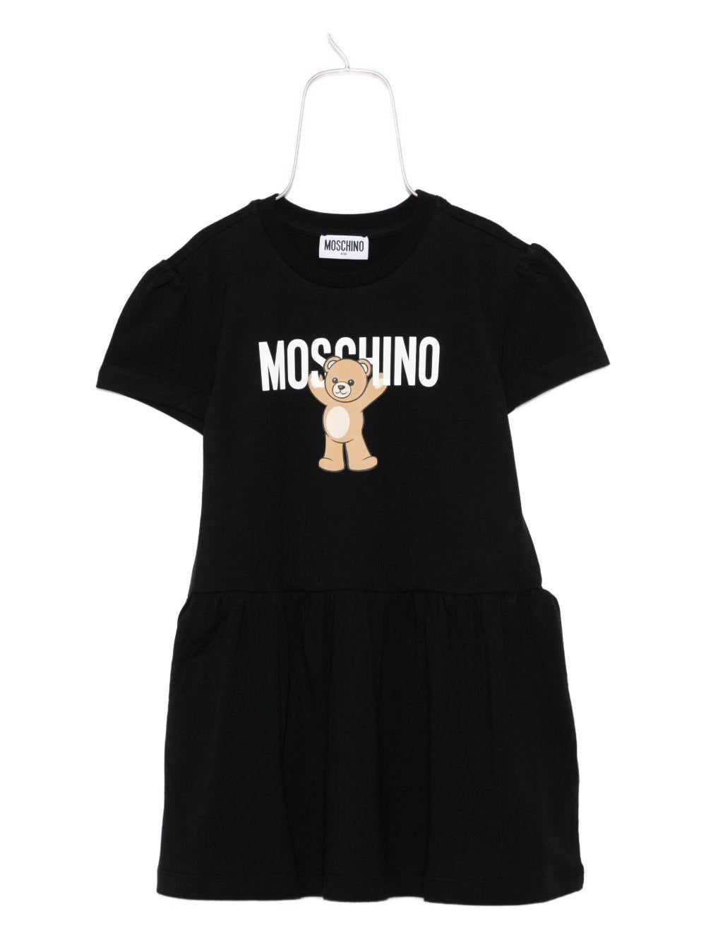 Abito Nero Corto con Stampa Orsetto HDV0H9LAA10 60100 MOSCHINO KIDS 