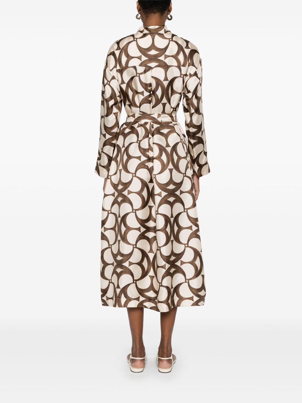 Ileana ecru/brown printed silk shirt dress