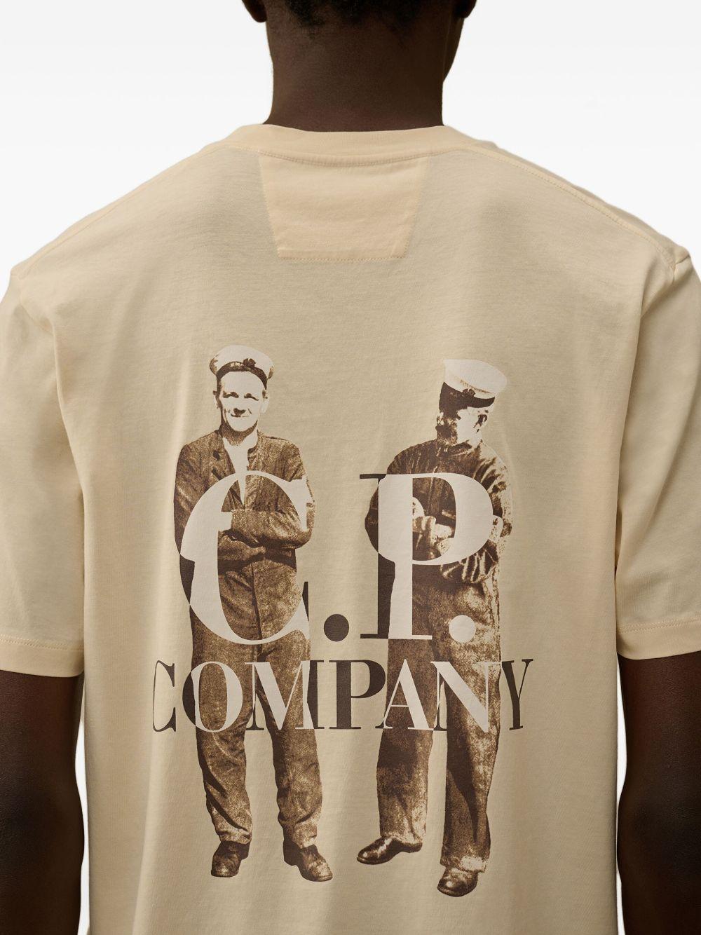 T-shirt Beige Chiaro Girocollo con Logo 19CMTS106A006586W 402 CP COMPANY 