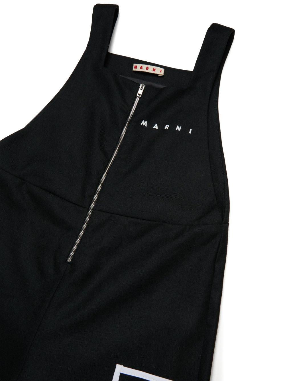 Tuta nera ricamata con mezza zip M01490M00W3 0M900 MARNI KIDS 