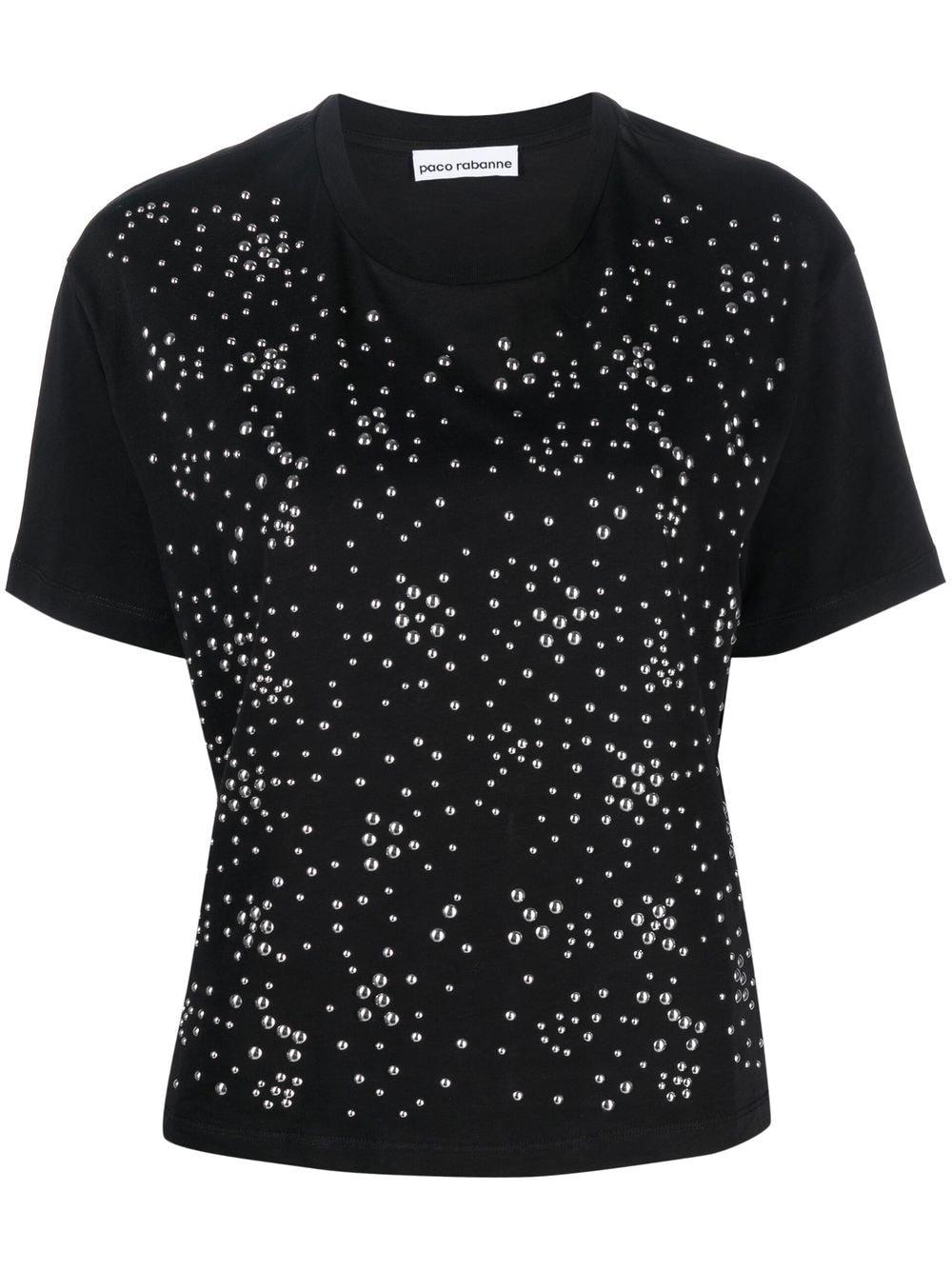 T-shirt nera con borchie tonde 23PJTE107CO0467 P001 RABANNE 