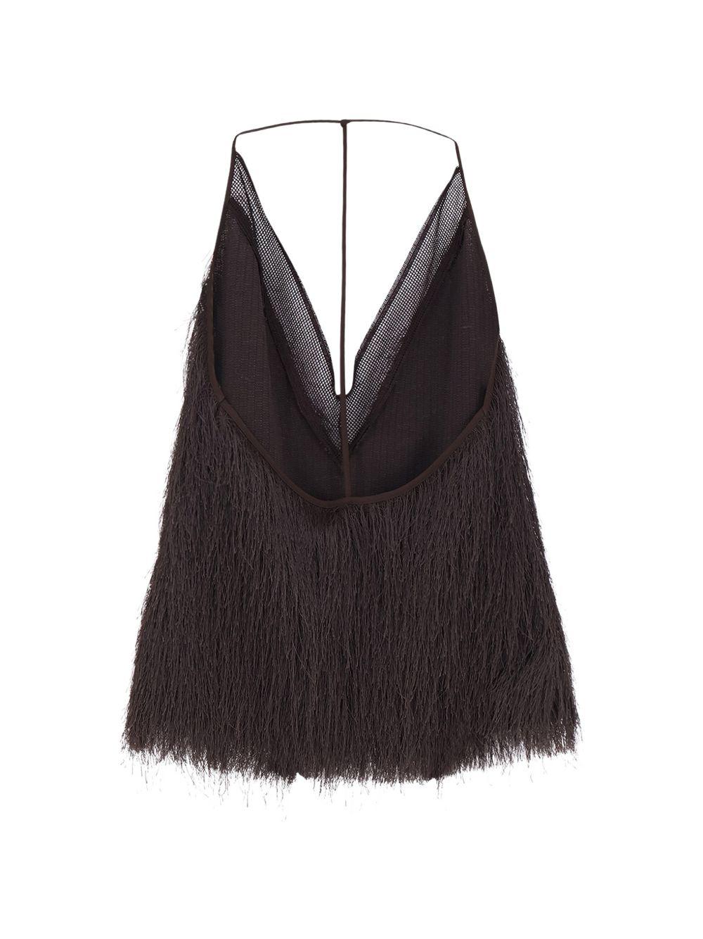 Canotta in poliestere con frange scollo a V 116225P6058 CHOCO ALYSI 