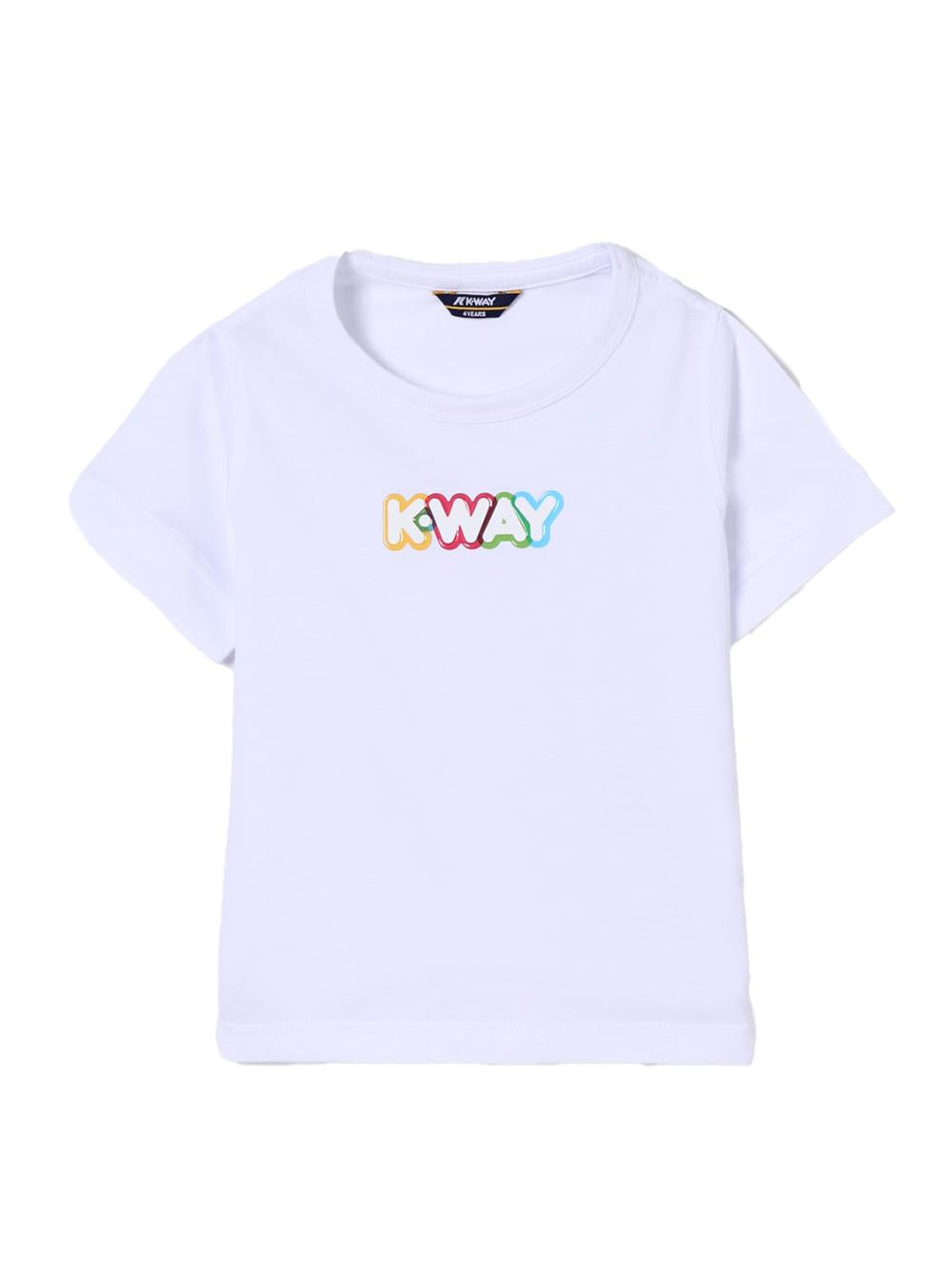 T-shirt bianca logo lettering multicolor K6127CW 001 K-WAY KIDS 