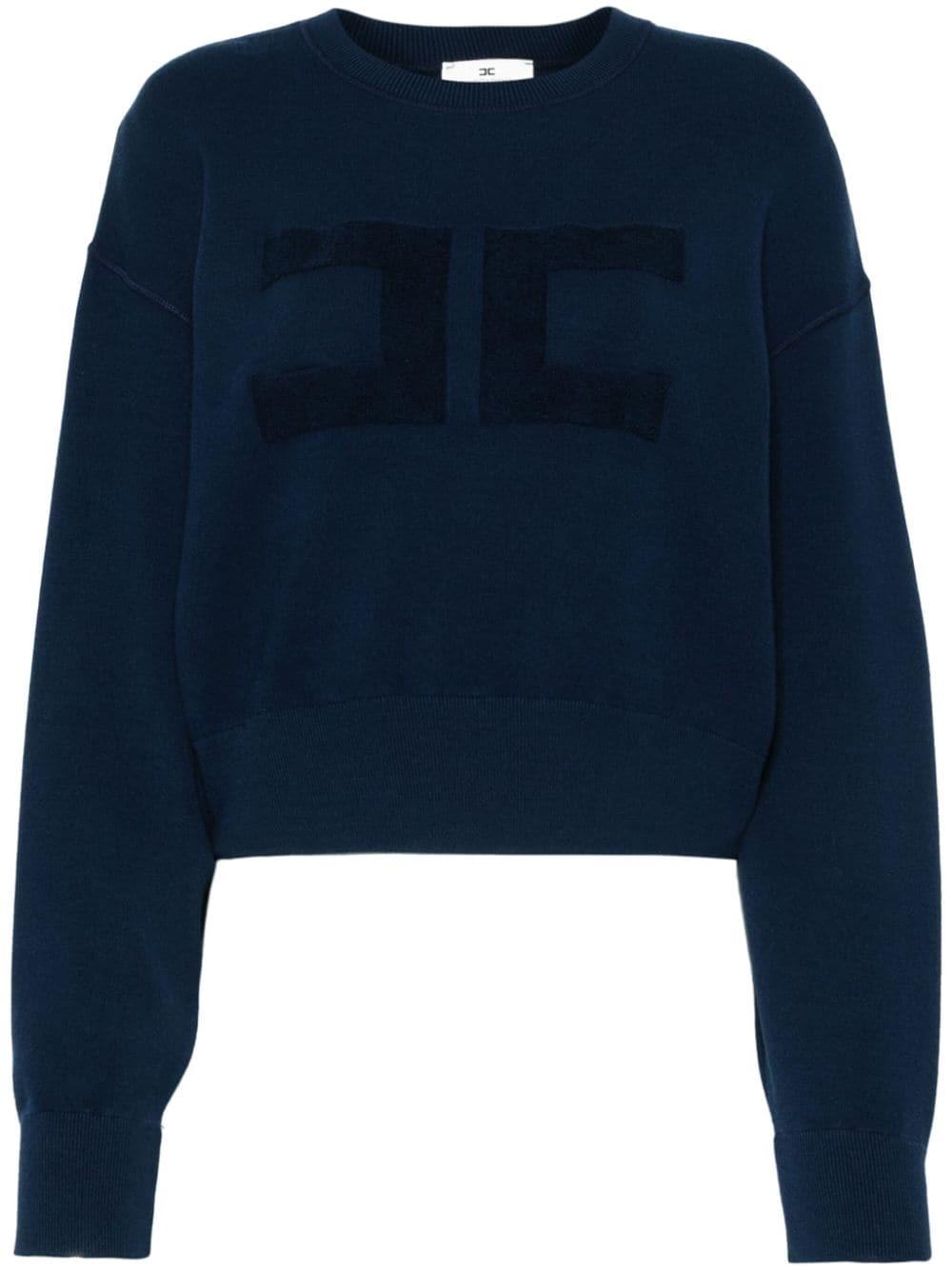 Felpa cropped blu logo monogram ricamo