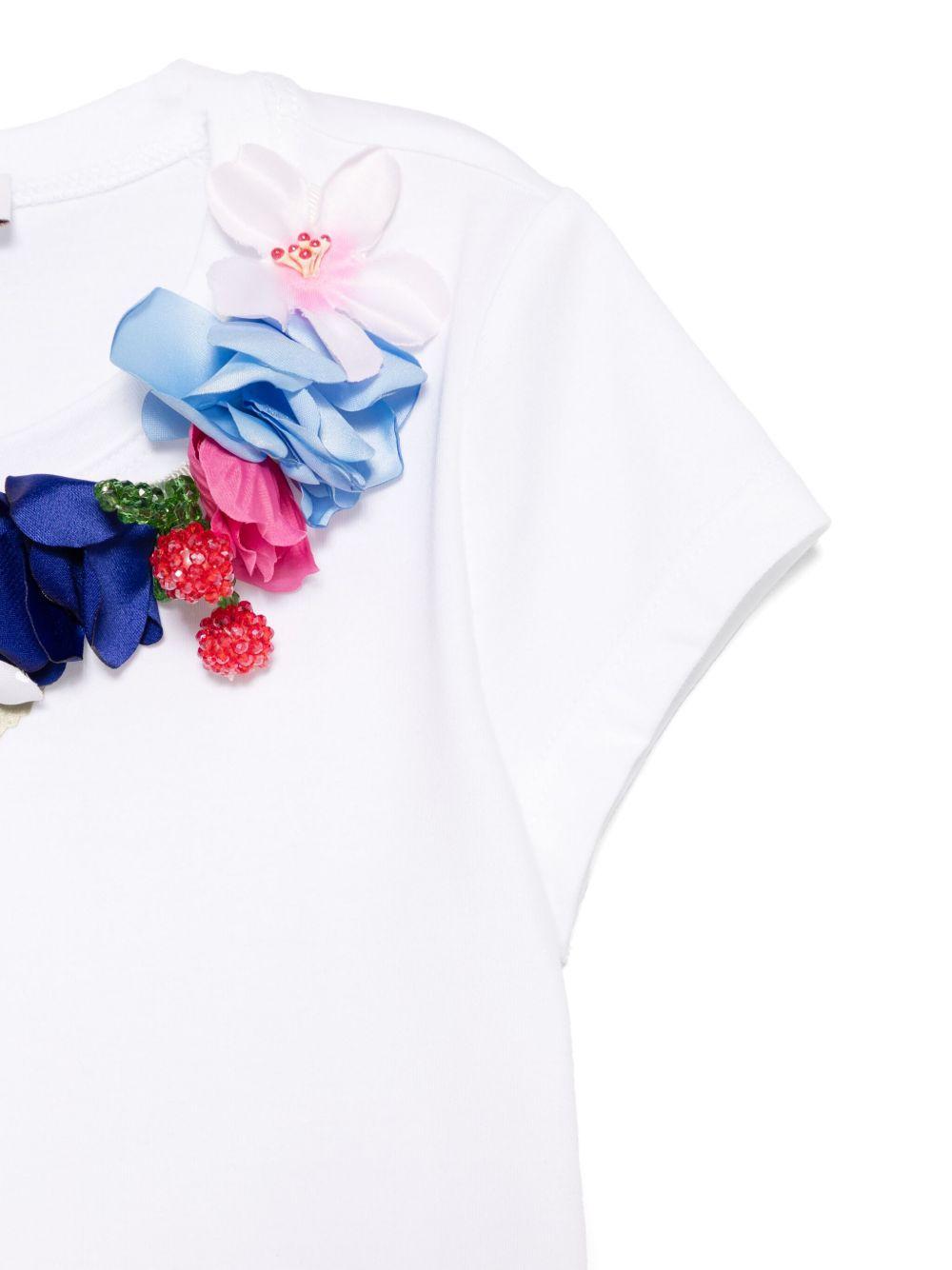 T-shirt bianca applicazione fiori