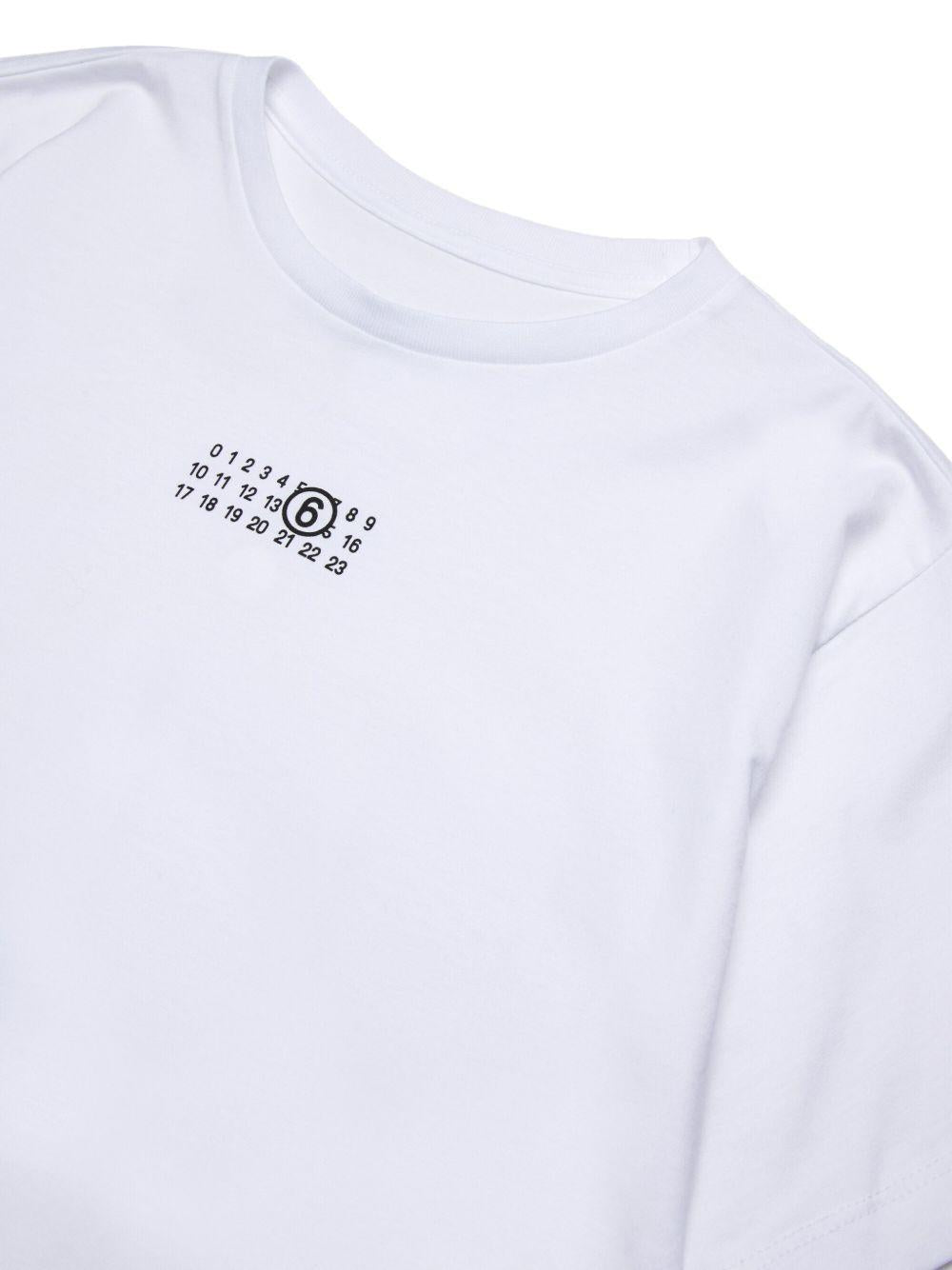 T-shirt bianca con stampa logo e scollo rotondo M60908MM04I M6100 MM6 MAISON MARGIELA KIDS 