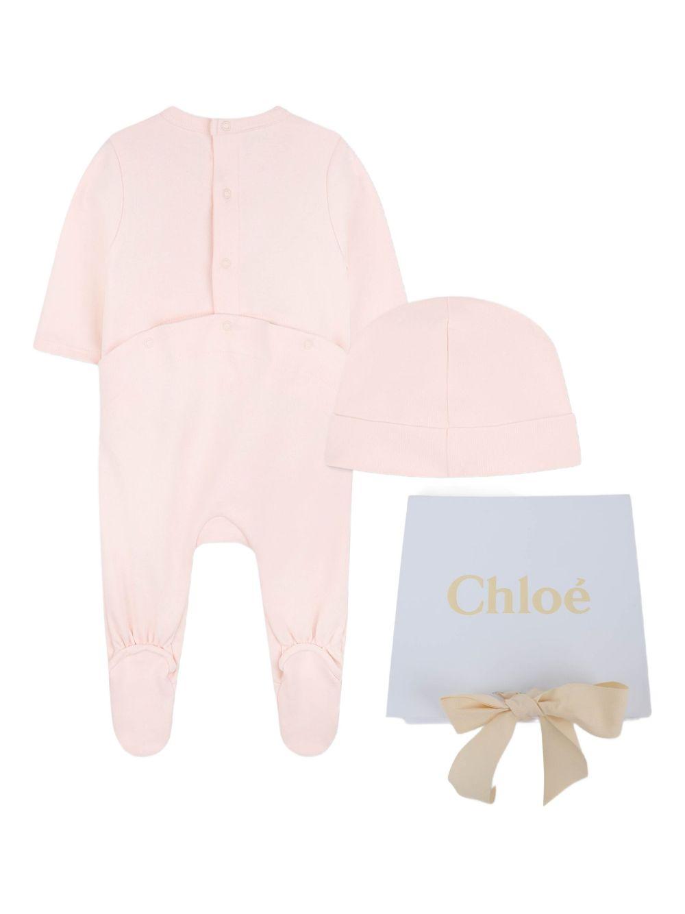 Set Neonato a Coste con Logo Ricamato C20774 45Q CHLOE KIDS 