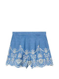 Shorts in chambray con ricamo inglese
