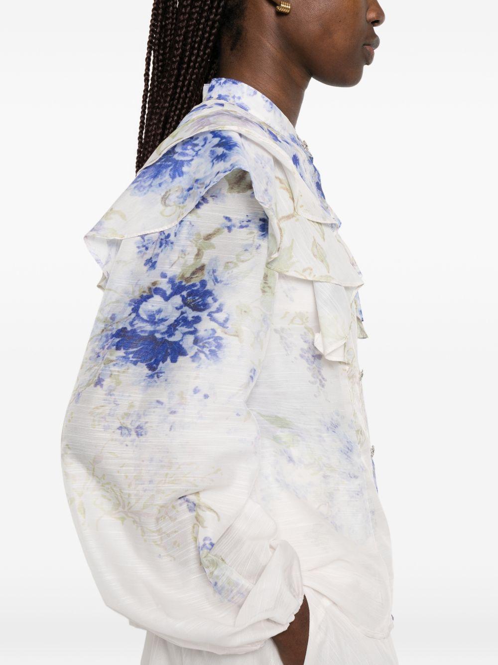Camicia a fiori con ruche e collo alla coreana P26A407 1000 PAPERLACE 