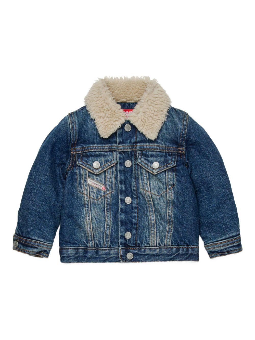Giacca leggera in denim blu con colletto in shearling K00559KXBQC K01 DIESEL KIDS 