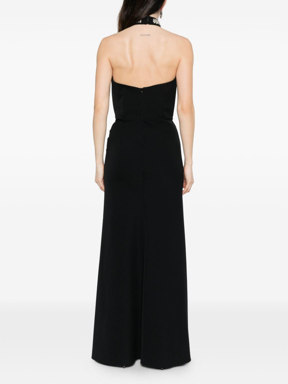 Abito lungo con scollo all'americana e dettagli in tulle AT119 NERO ALESSANDRO LEGORA 