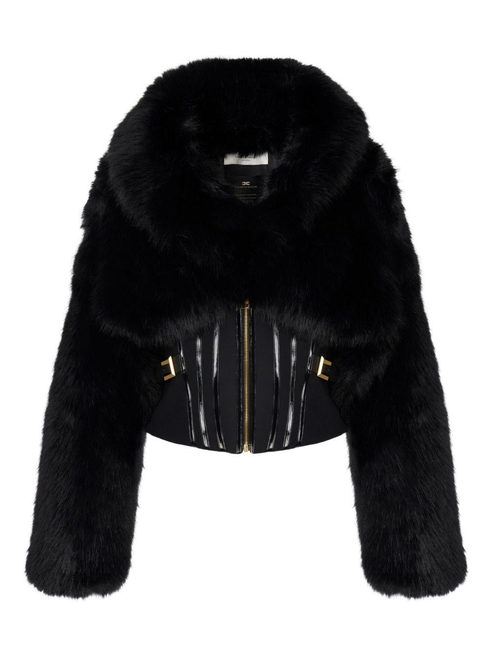 Giacca Nera Effetto Pelliccia con Corsetto GB05A57E2 110 ELISABETTA FRANCHI 