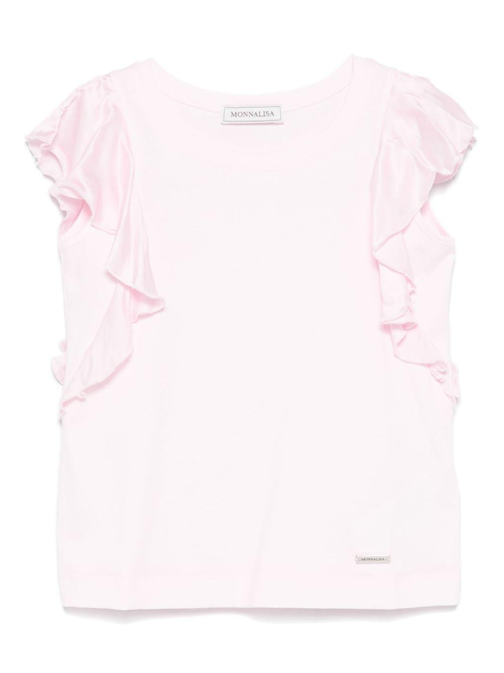 T-shirt rosa maniche con ruches