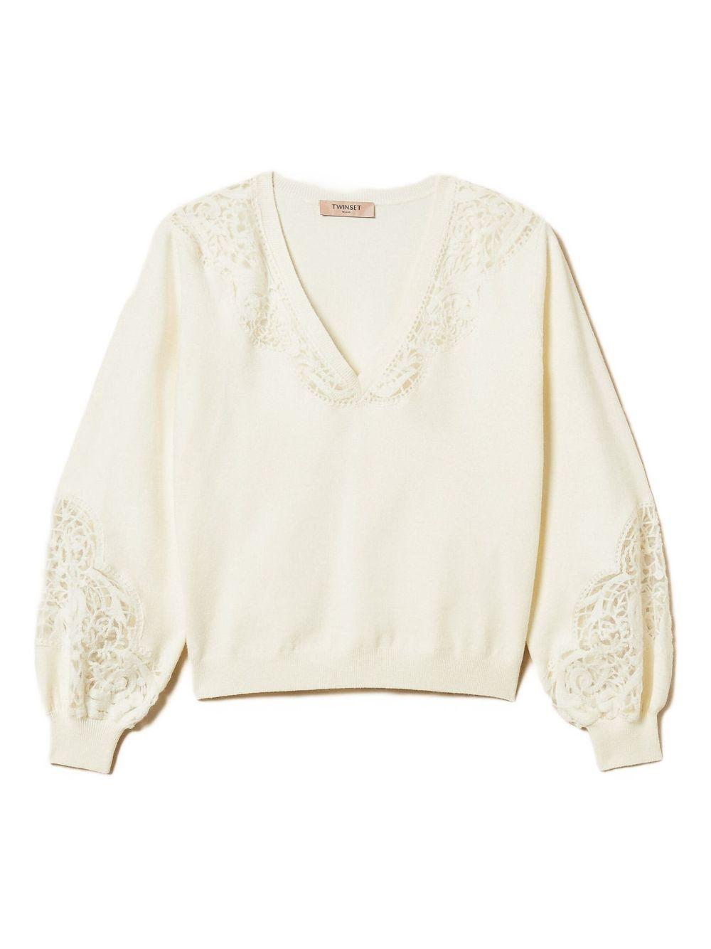 Maglione neve con scollo a V 252TT3440 00282 TWINSET 
