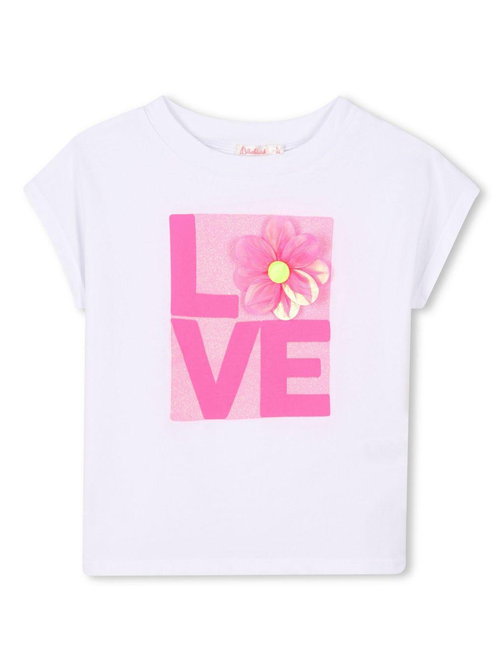 T-shirt bianca love con fiore