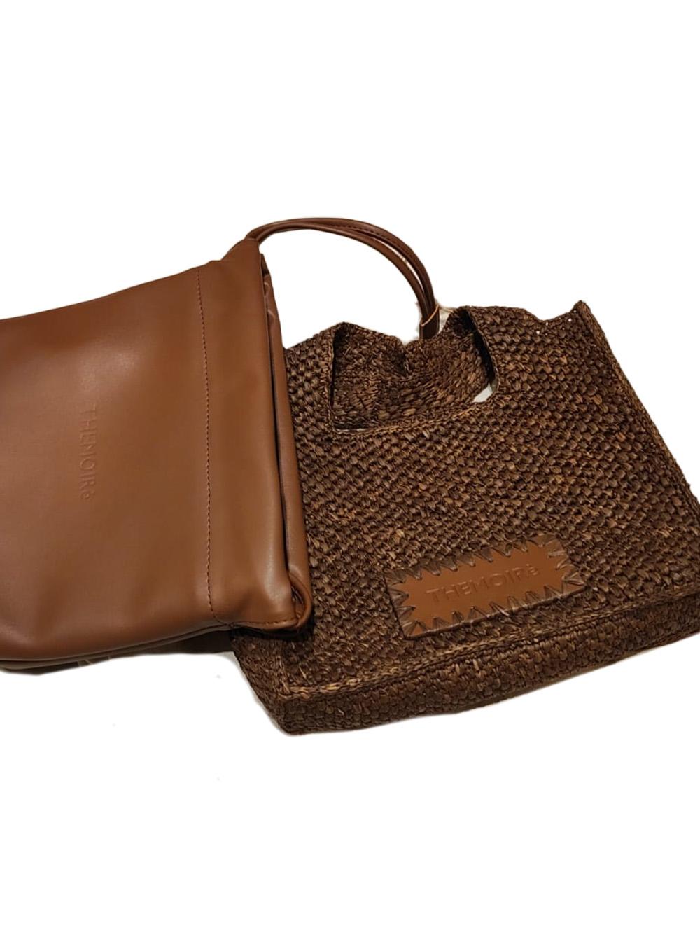 Borsa Morea small in rafia marrone