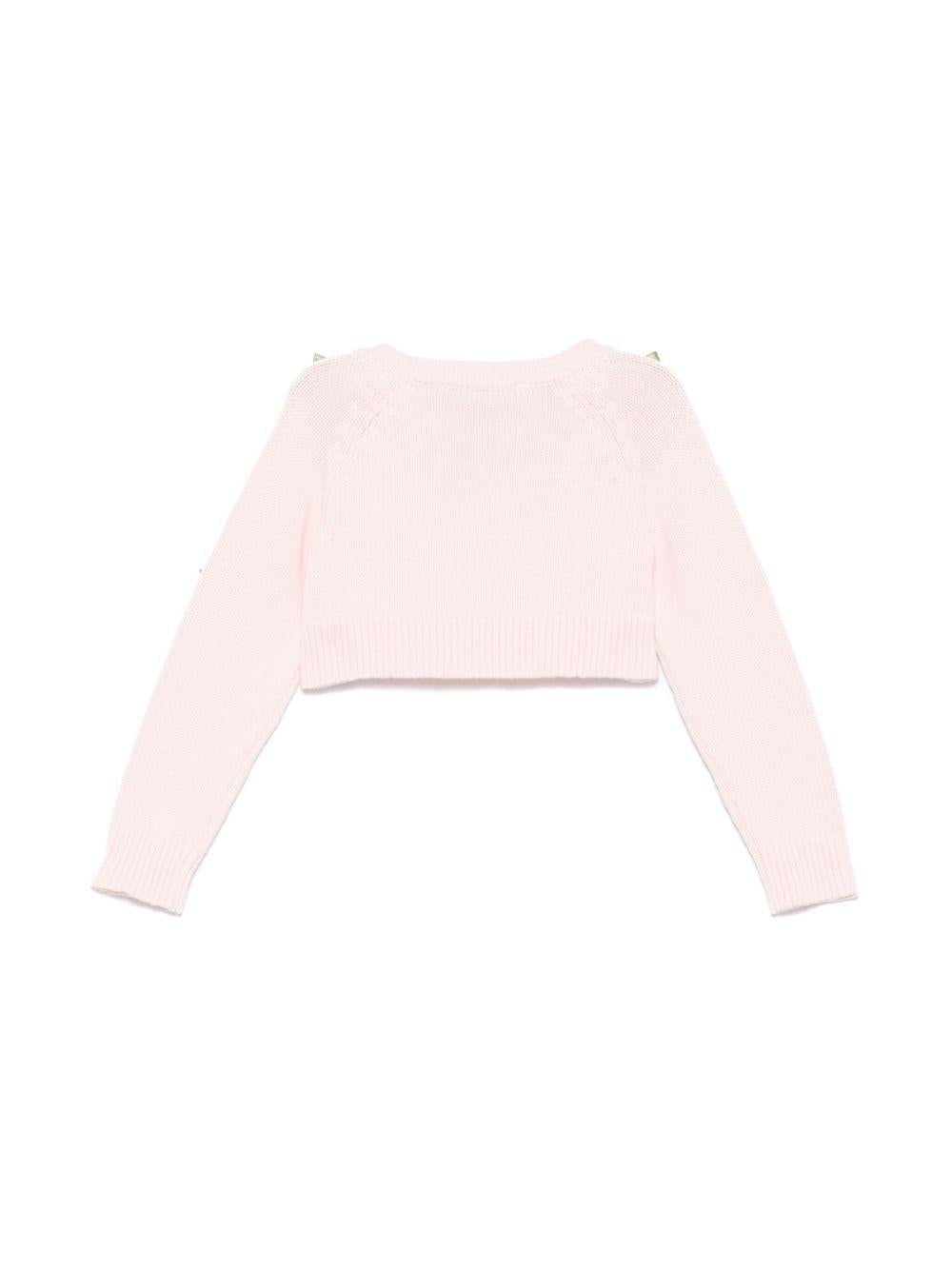 Maglione rosa con applicazione roselline rosa
