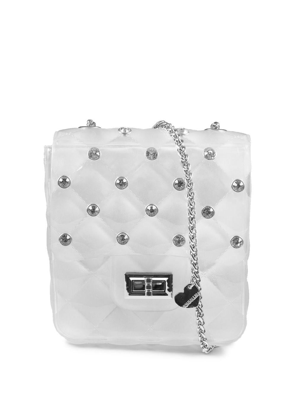 Borsa bianca a tracolla con strass