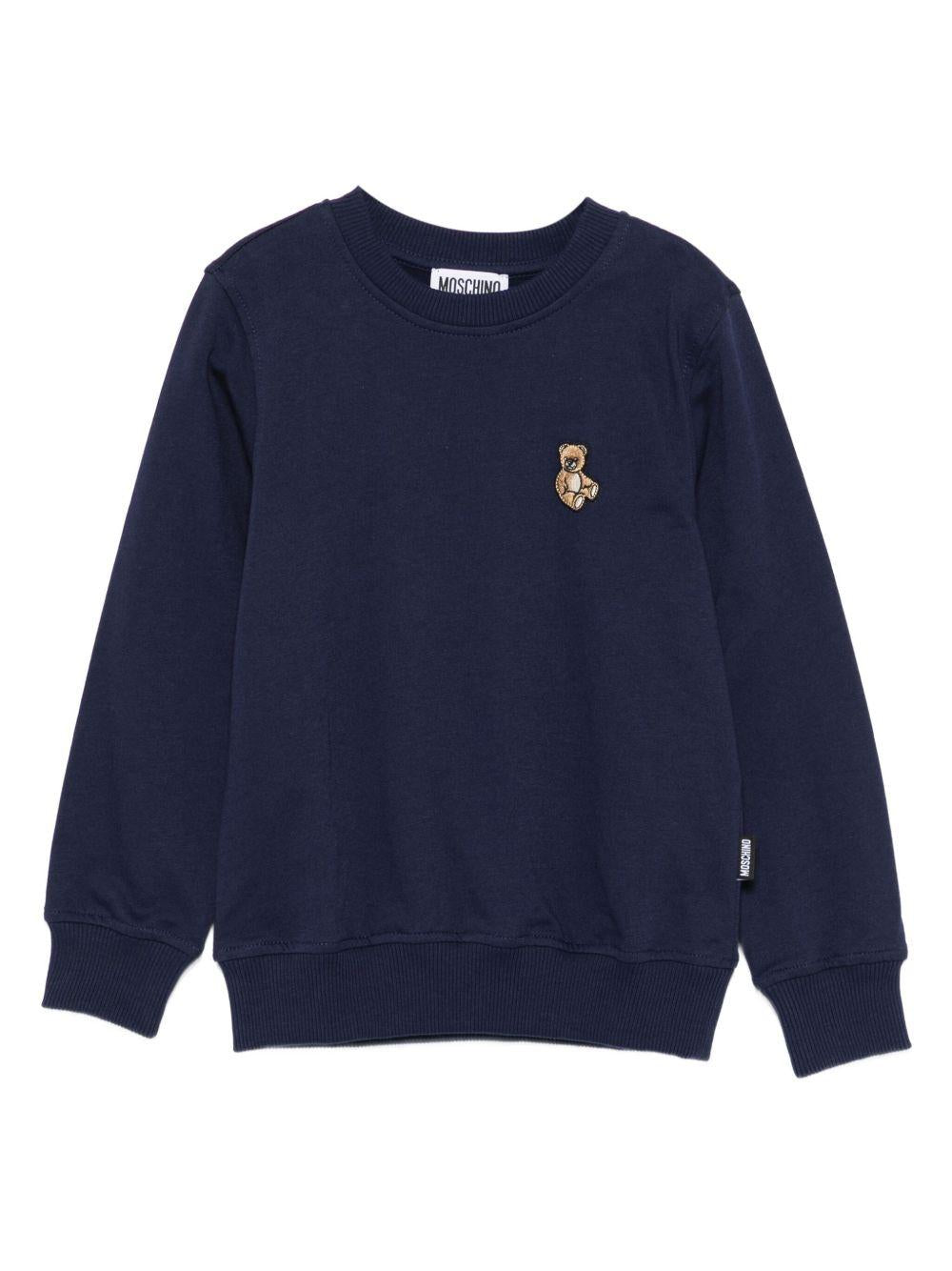 Felpa Blu Navy con Ricamo Orsetto HRF08VLCA40 40016 MOSCHINO KIDS 