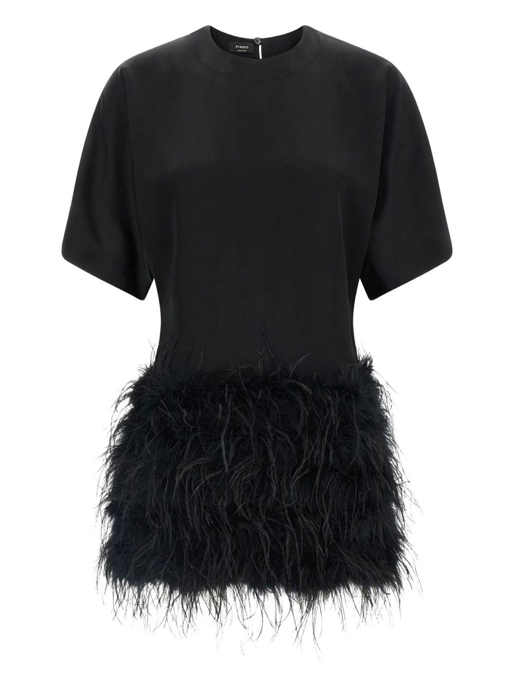 Abito nero con dettaglio in piume 105738A2UU Z99 PINKO 