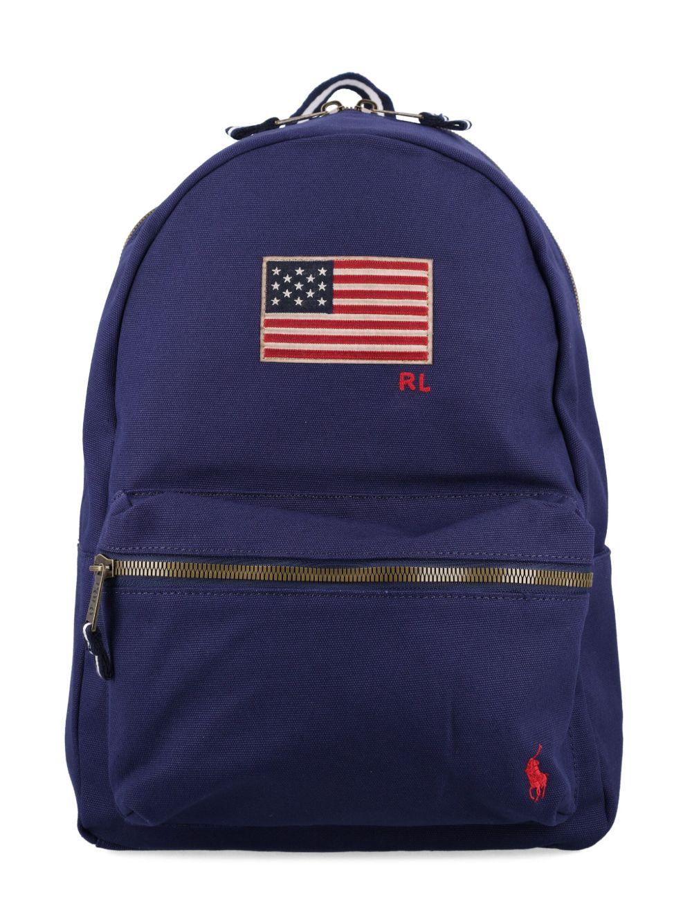 Zaino in Cotone Blu Navy con Ricamo Polo Pony 9AR137 BCV POLO RALPH LAUREN KIDS 