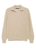 Maglione beige a coste con colletto classico