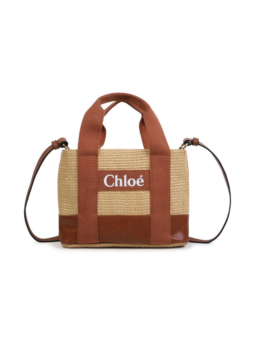 Borsa in rafia marrone con logo