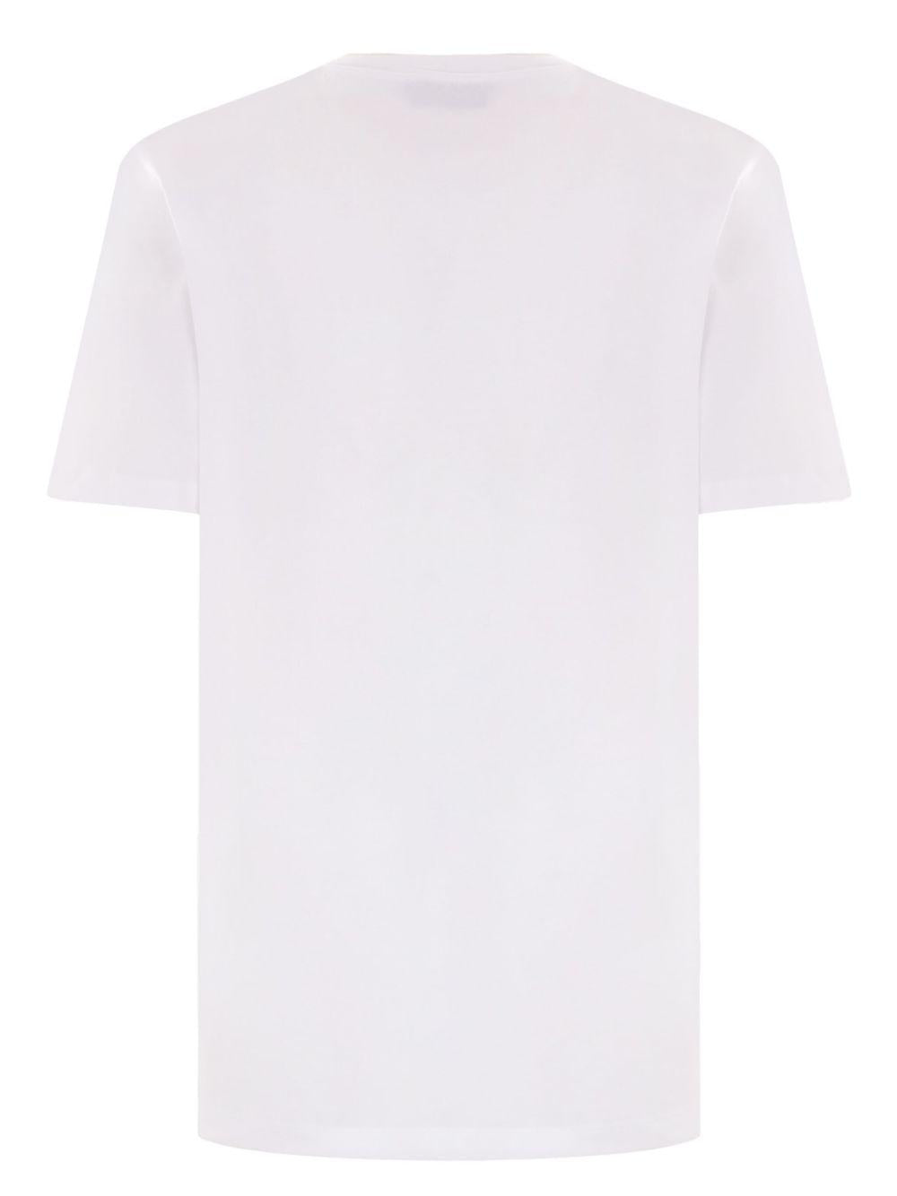 T-shirt bianca in jersey con logo ricamato e strass